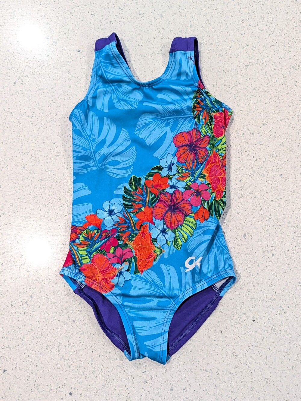HAWAIIAN GK ELITE Gymnastics Dance Leotard Extra Small HIBISCUS Tropical FLORAL